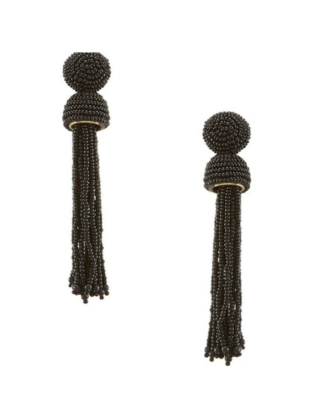 BAUBLEBAR Black Beaded Tassel Dangling Statement Earrings